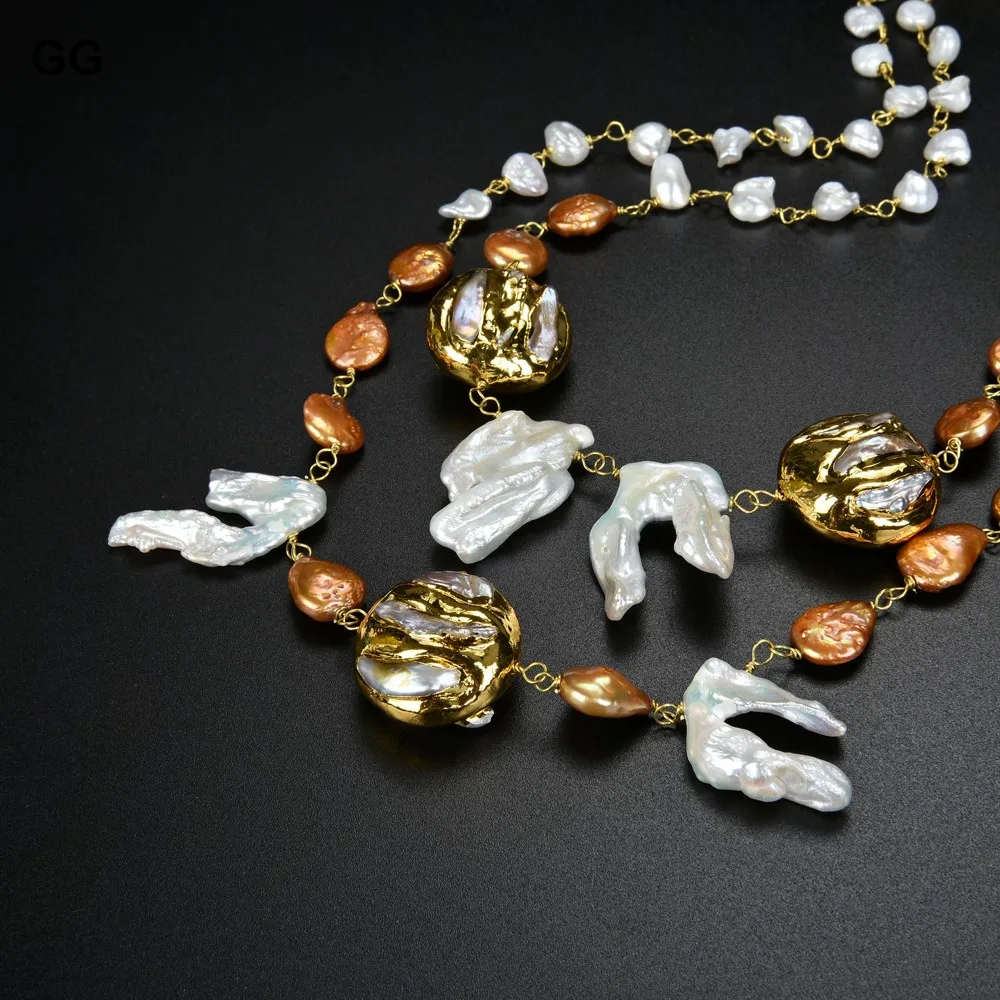 

GG Jewelry 20" Cultured Keshi Pearl Yellow Golden Plated Pearl Necklace
