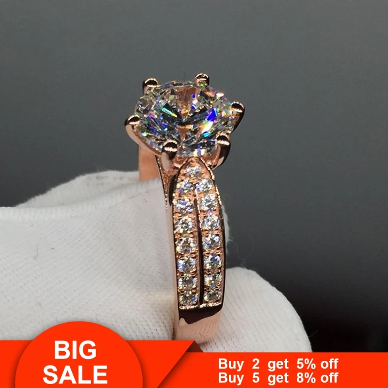 Vecalon, модные ювелирные изделия, Женское кольцо, розовое золото, цвет 3ct, AAAAA, циркон, Cz, 925 серебро, обручальное кольцо для женщин