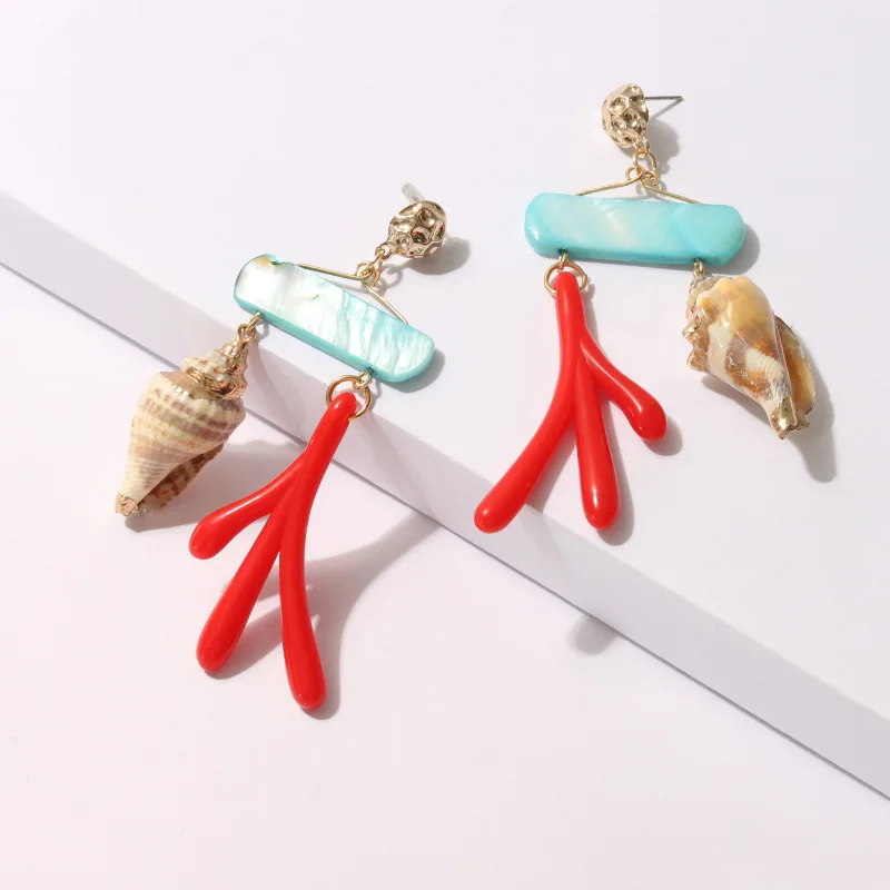 E10322 20 видов конструкций Коми, Boho, цветные кораллы для морского пляжа, морские звезды, серьги, металлические Каури, геометрические свисающие жемчужные ювелирные изделия ручной работы A70201 - Окраска металла: E10322