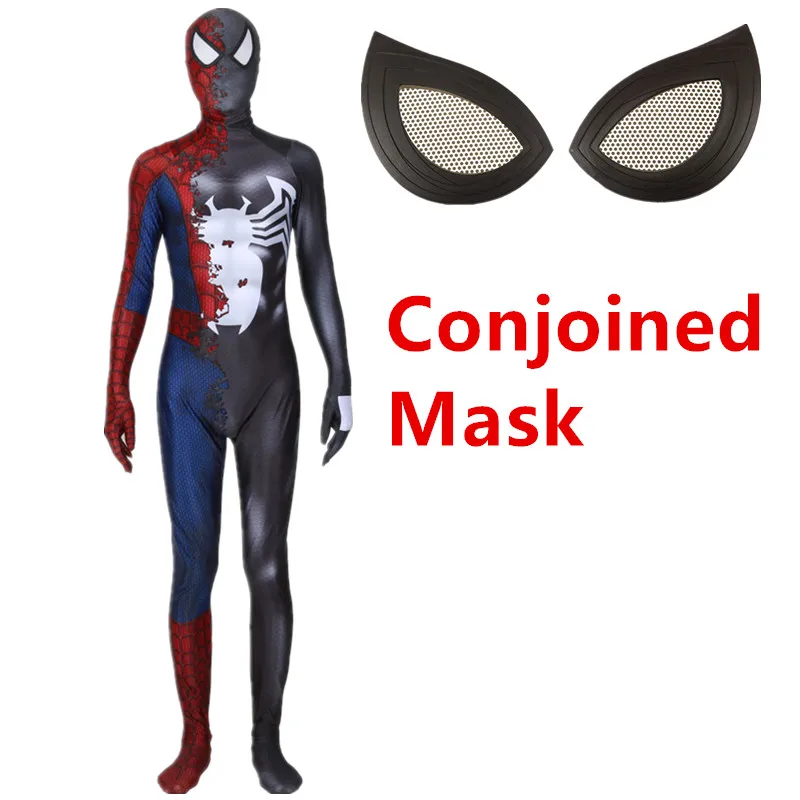 Conjoined Mask Symbioted Venom Удивительный Человек-Паук Мужской костюм для косплея супергерой zentai шаблон боди костюм комбинезоны - Цвет: Conjoined Mask