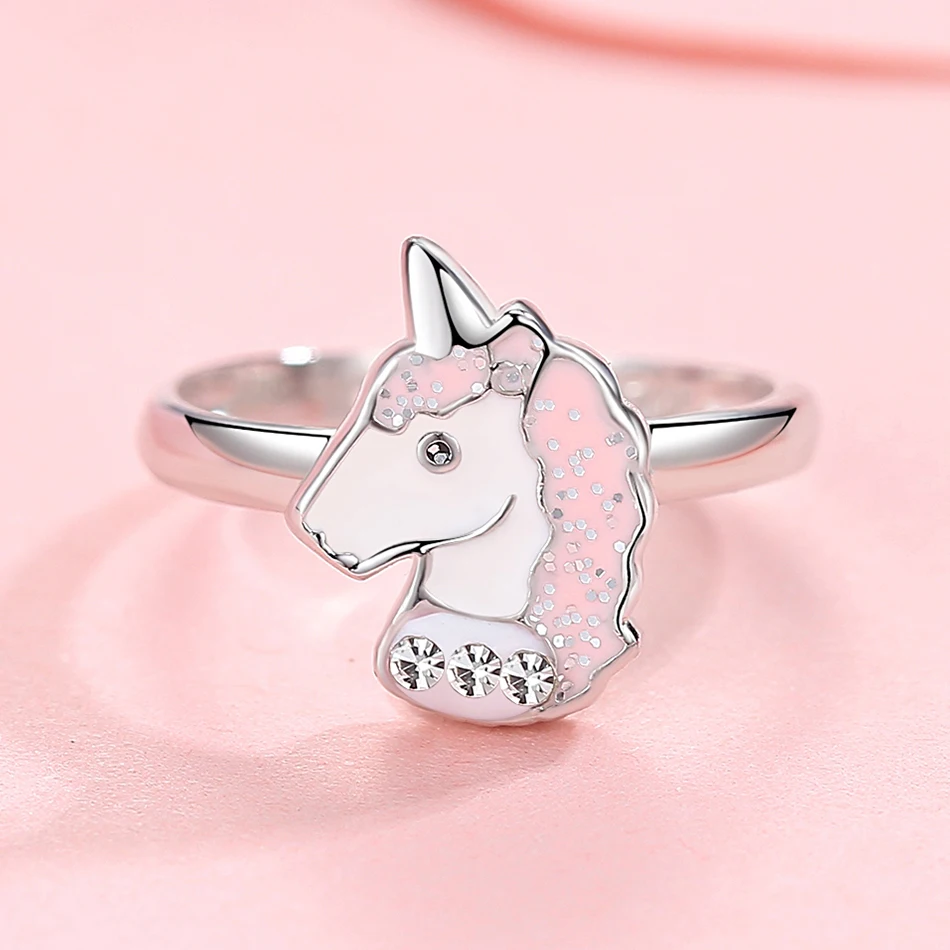 Кольцо детское из серебра 925 пробы с эмалью единорогом | Украшения и аксессуары