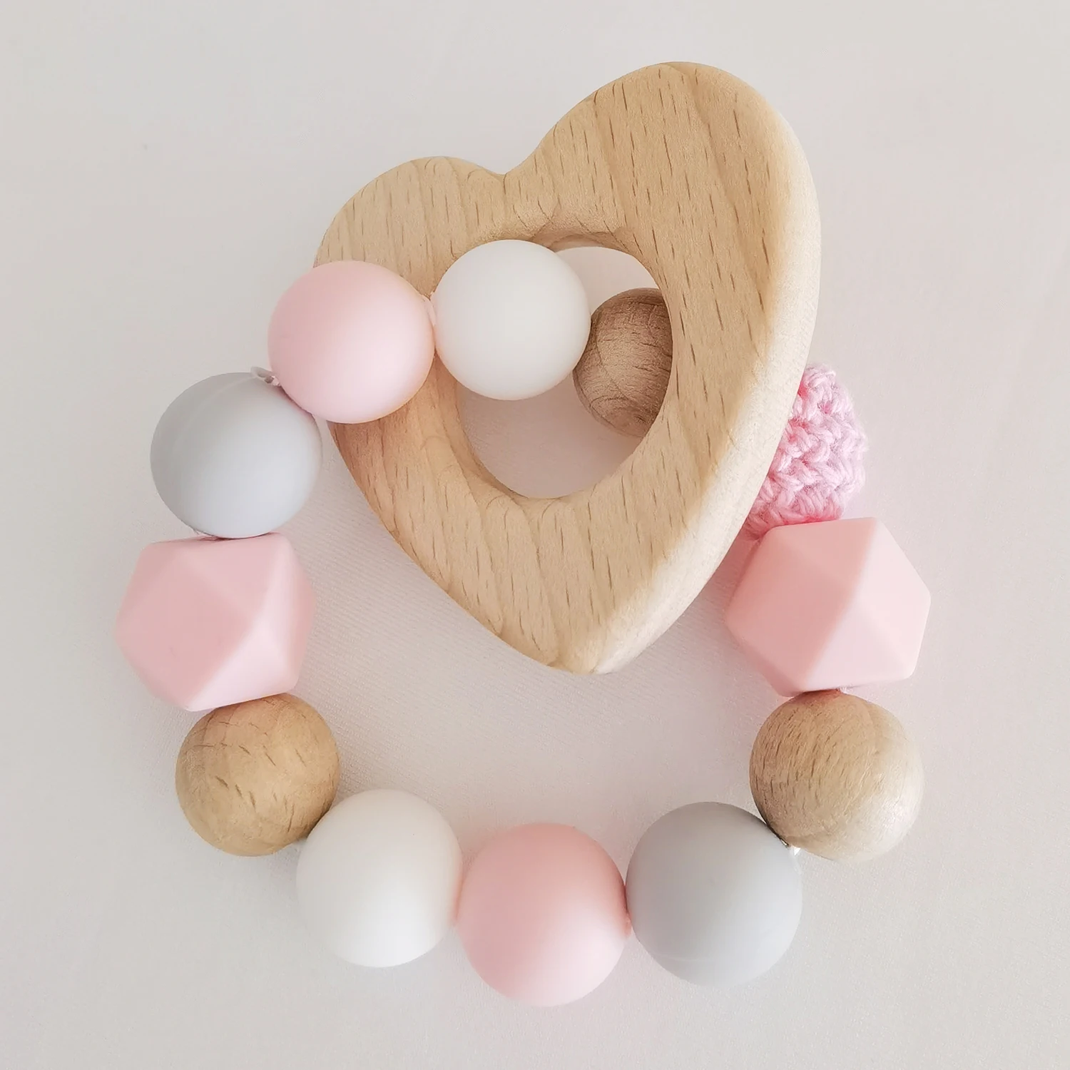 

1PC Food Grade Silicone Beads Teether Chewing Custom Bracelets Baby Care Products Wooden Teething Toys BPA Free Baby Teethers