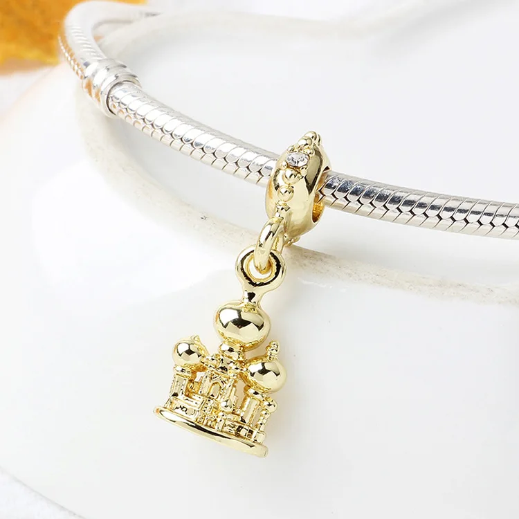 Европейские Бусины DIY Золотой цвет замок хрустальные подвески бусины подходят