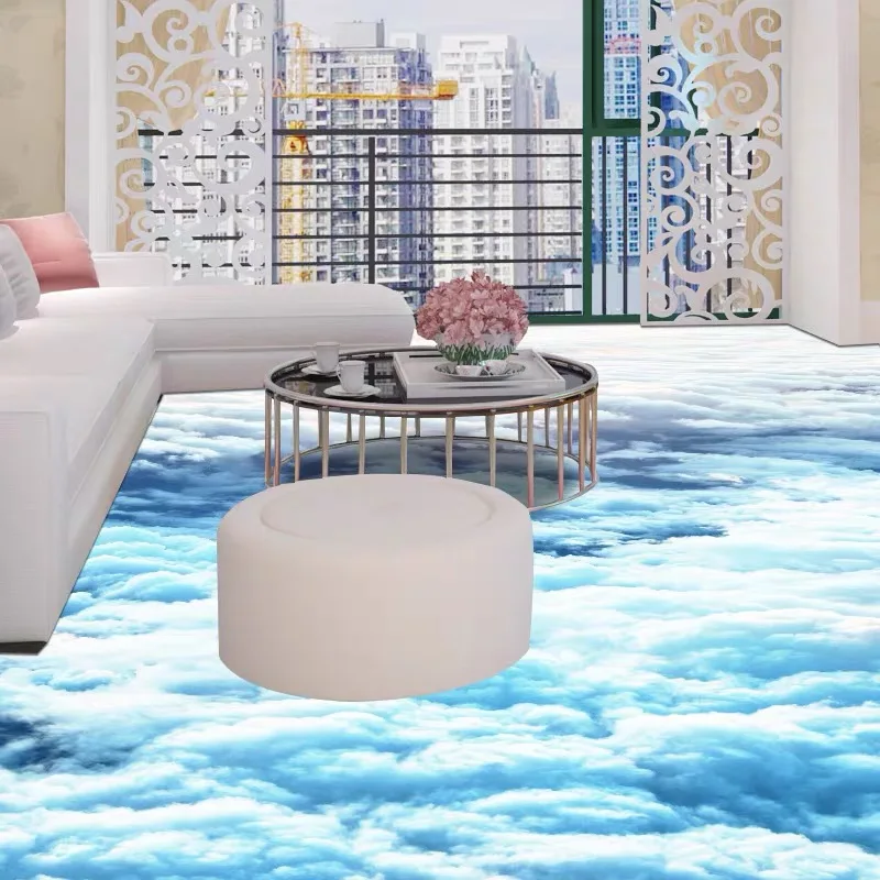 Custom PVC Waterproof Blue Sky White Clouds Floor Wallpaper Murals Home Decor for athroom Kitchen 3D Sticker Backdrop | Обустройство