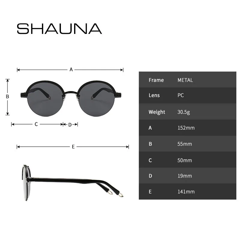 SHAUNA, модные, полуоправа, круглые солнцезащитные очки для женщин, Ретро стиль, прозрачный, красный, желтый, чай, солнцезащитные очки для мужчин