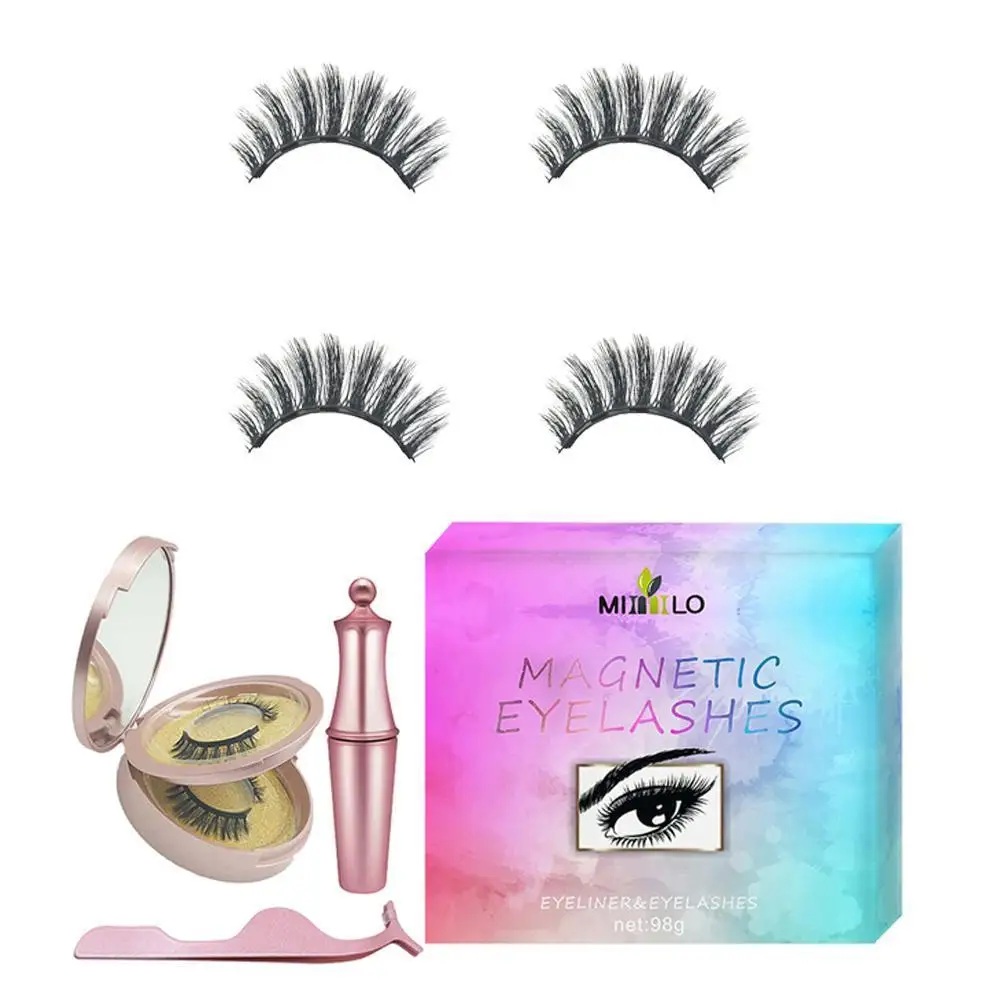 Magnetic Eyelashes With Eyeliner Natural 32mm 3D False Eyelashes Liquid Eyeliner Faux Cils Naturelt Reusable False Eyelashes Set