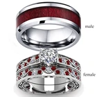 Carofeez парные ювелирные кольца 8 мм из нержавеющей стали с красной имитацией дерева мужские кольца женские обручальные кольца в форме сердца с цирконием обручальное кольцо