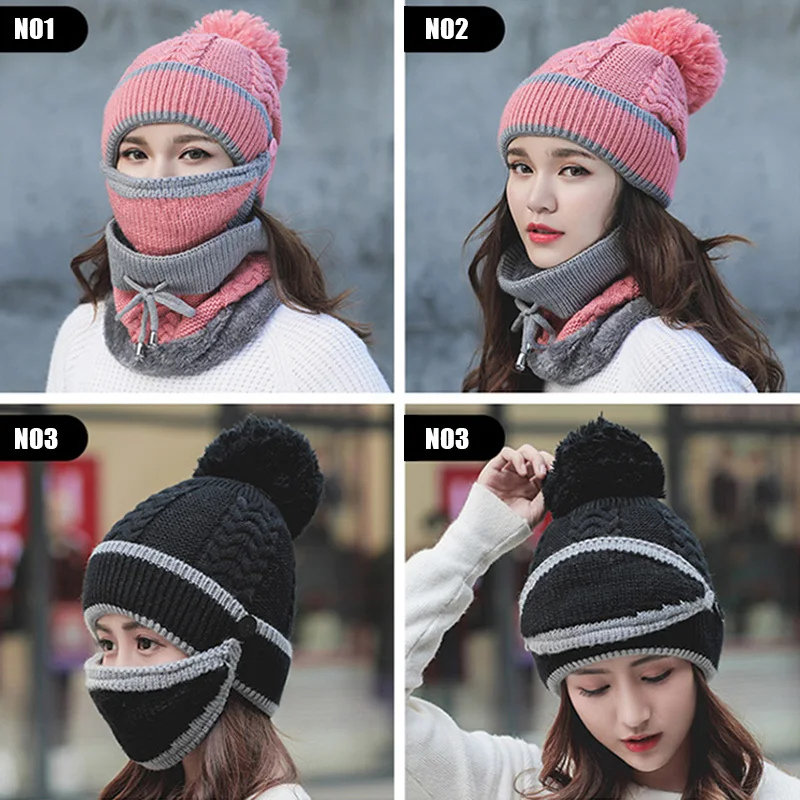 Женский комплект из 3 предметов зимняя шапка шарф маска теплая короткая плюшевая