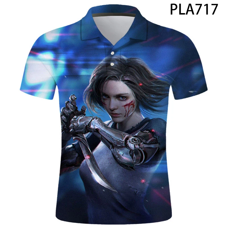 Летняя уличная одежда Alita с ангелом битвы крутая мужская рубашка-поло 3D принтом