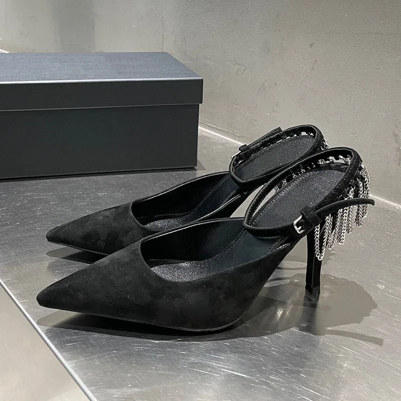 

New Fashion Single Shoes Back Chain Decorate New Sandals Thin Heels All-Match Women Pumps Spring And Summer Banquet Women Shoes
