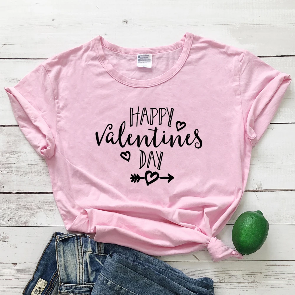 Cute Valentine's Day Gift For Girlfriend Funny Short Sleeve Grunge Graphic Red Tees Tops Happy Valentines T-shirt | Женская одежда