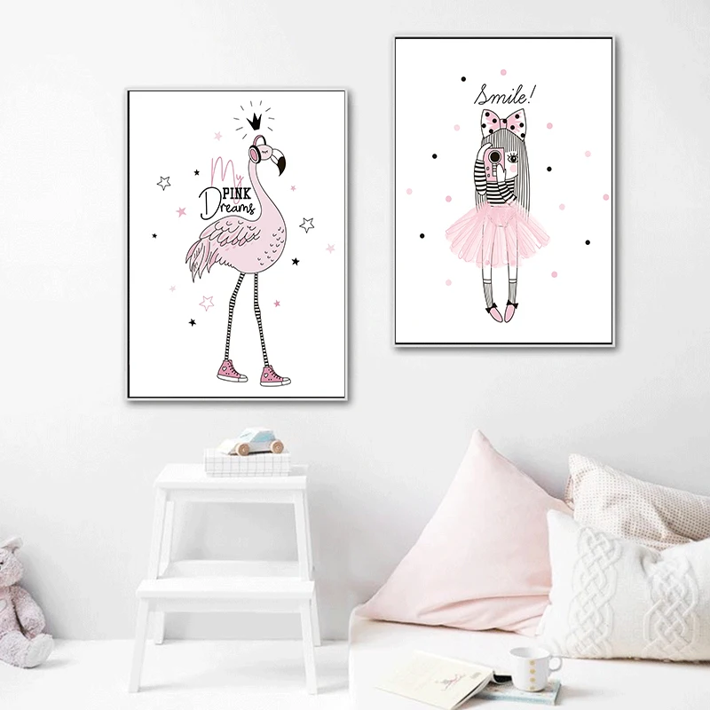 Постеры на холсте с изображением розового фламинго мотоцикла девочки принцессы