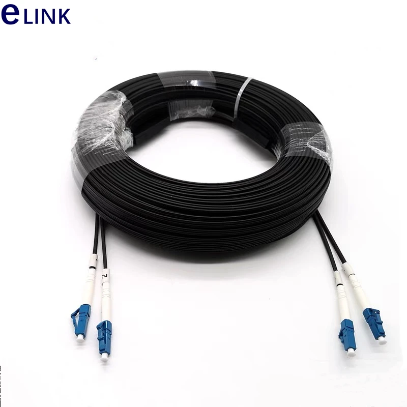 200M LC/UPC 2 Cores Drop optic patch cord 3 steels 2C Outdoor single mode FTTH Drop Fiber Optic Jumper G652D Patch lead cable