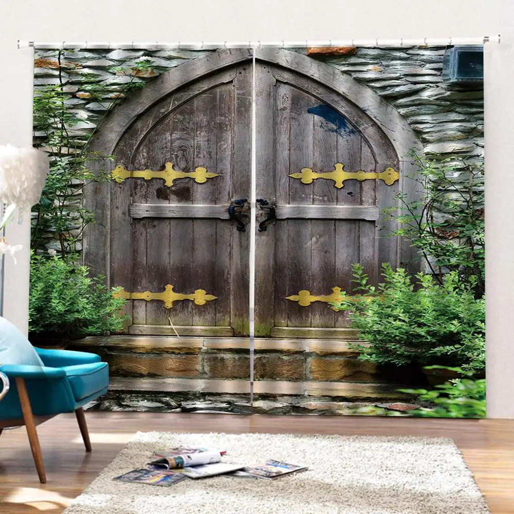 Смешной лес двери узор занавески деревянные Ретро стиль полиэстер печать для