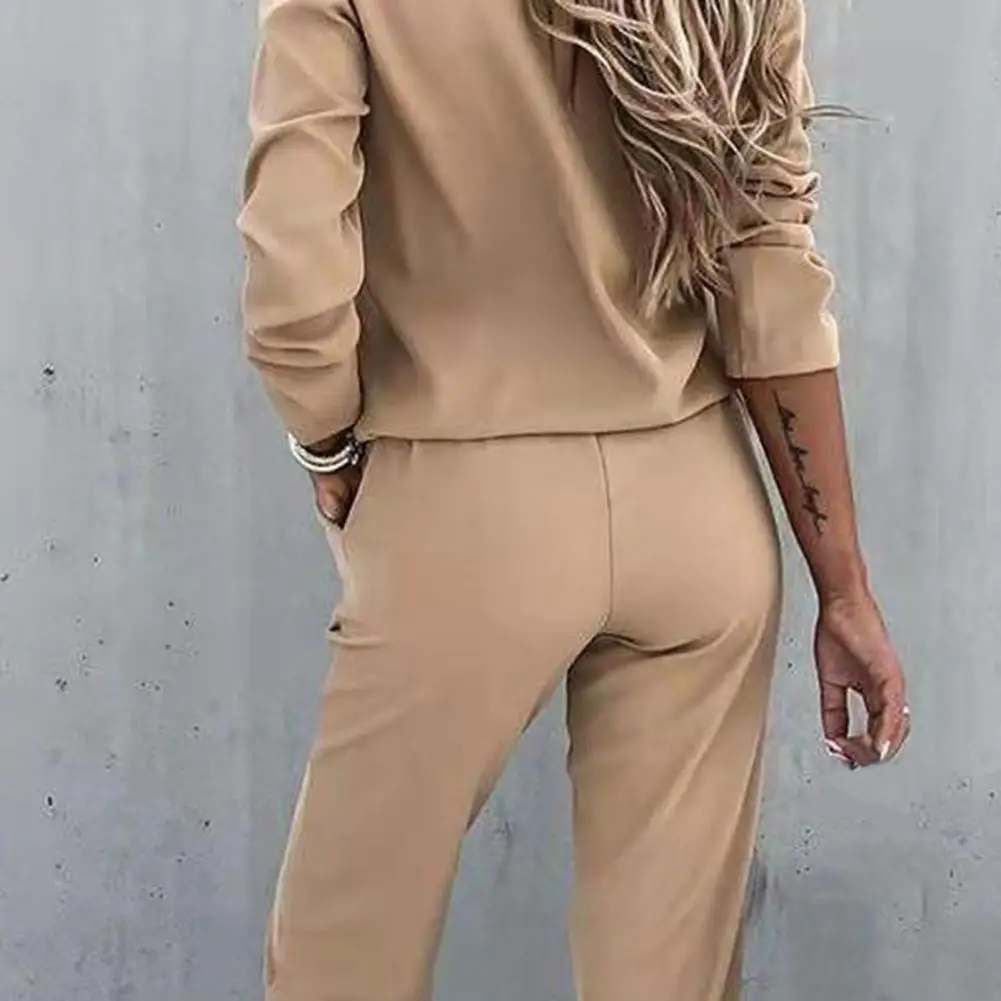 

Fashion Solid Color Ankle Banded Women Outfit Two Piece Set Long Sleeve Zipper Neck Sweatshirt Pocket Pant Streetwear Casual Sui