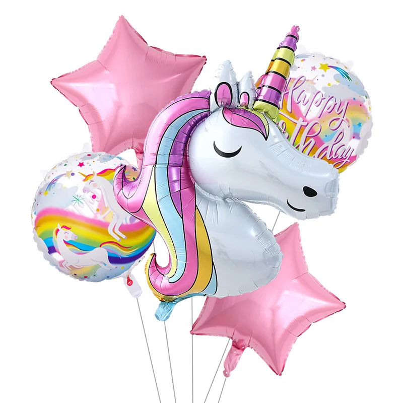 

5pcs/lot Unicorn Foil Balloons Pentagram Birthday Party Decorations Globos Bridal Shower Unicorn Theme Party Supplies Kids Gifts