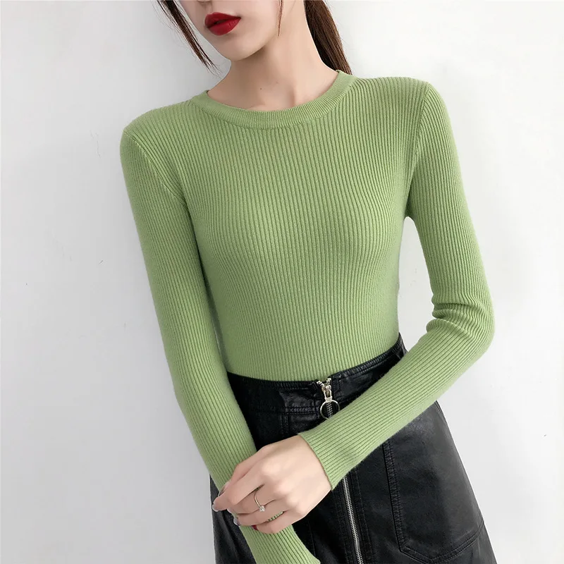 Candy Color 2019 Autumn and Winter New Women's Slim Slimming Elegant Long Sleeve O Neck Shirt Sweater | Женская одежда