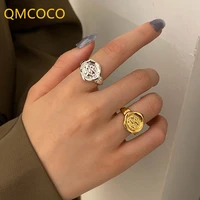 qmcoco silver color irregular concave convex texture geometric ring women personality open ring fashion hiphop retro jewelry