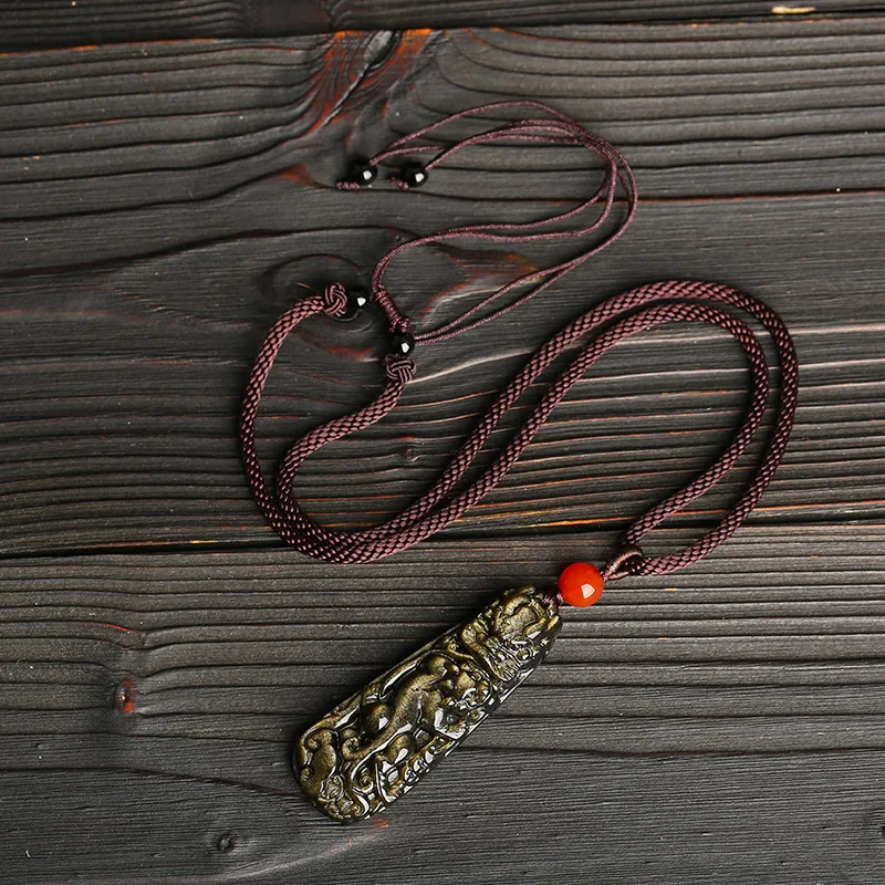 Обсидиановый кулон с тонкой резьбой ожерелье кулоном дракона ювелирный амулет |