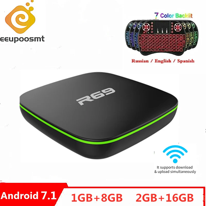 ТВ-бокс Smart Android 7,1 телеприставка 1 ГБ 8 ГБ Allwinner H3 четырехъядерный 2,4G Wifi телеприставка 1080P HD Поддержка 3D медиаплеер