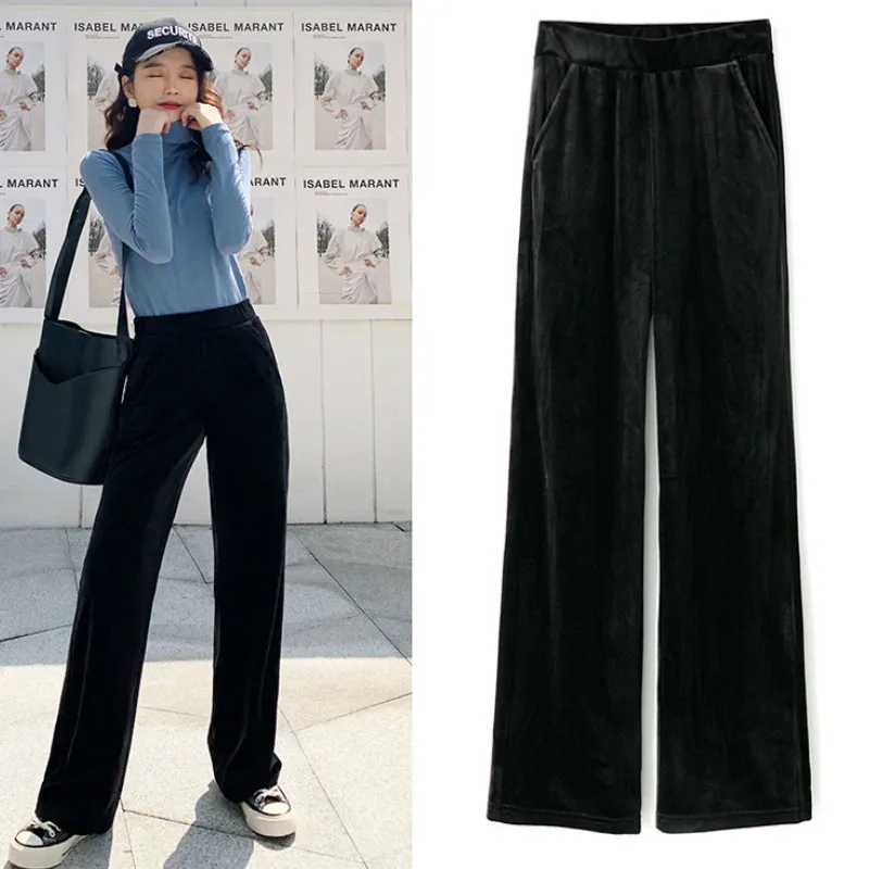 Женские широкие брюки на осень и зиму 2020 новые мягкие повседневные однотонные с