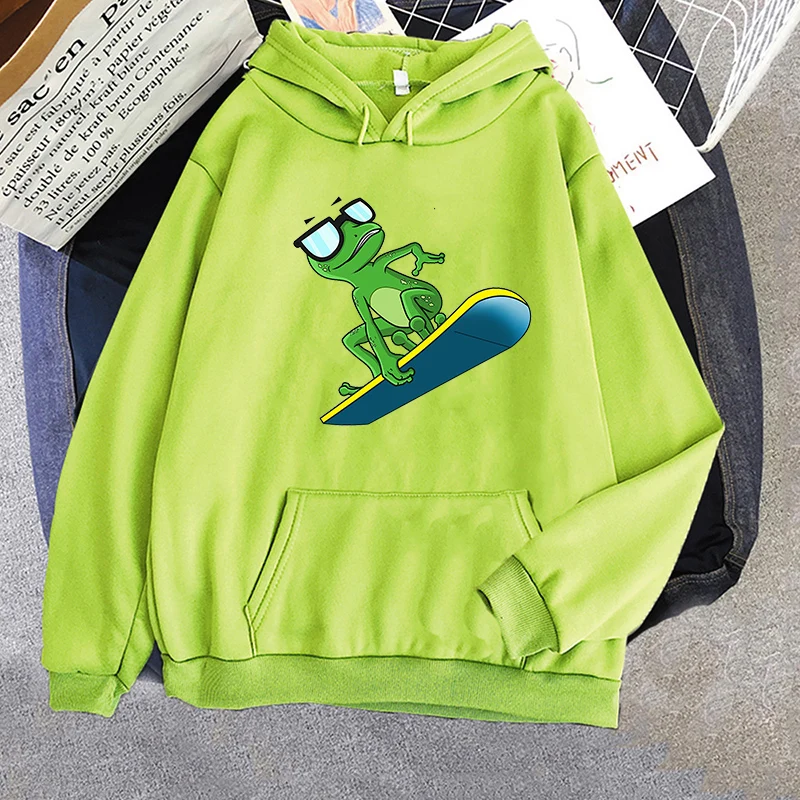 

Kawaii Skateboard Frog Hoodie Oversized Harajuku Clothes Aesthetic Sweatshirt Spring and Autumn Tops Casual Oversized Pullover