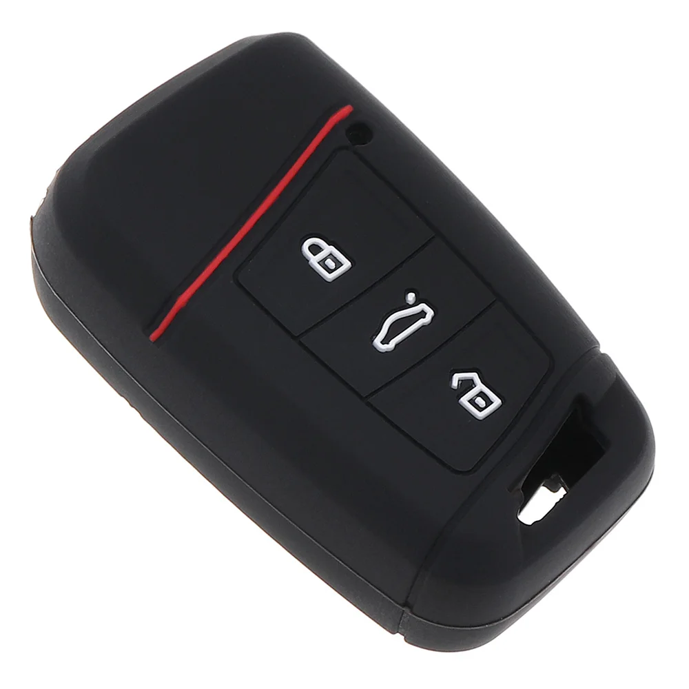 

3 Buttons Black + Red Silicone Straight Plate Car Key Cover Protector Holder for 2016 2017 Fit for Passat B8 Skoda-Superb-A7