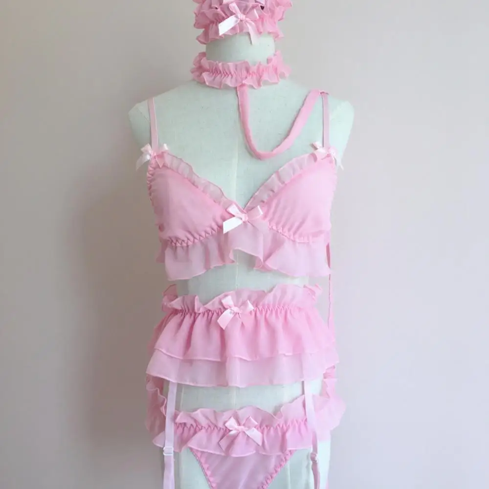 Женский комплект из бюстгальтера и трусиков с подвязками японское нижнее белье