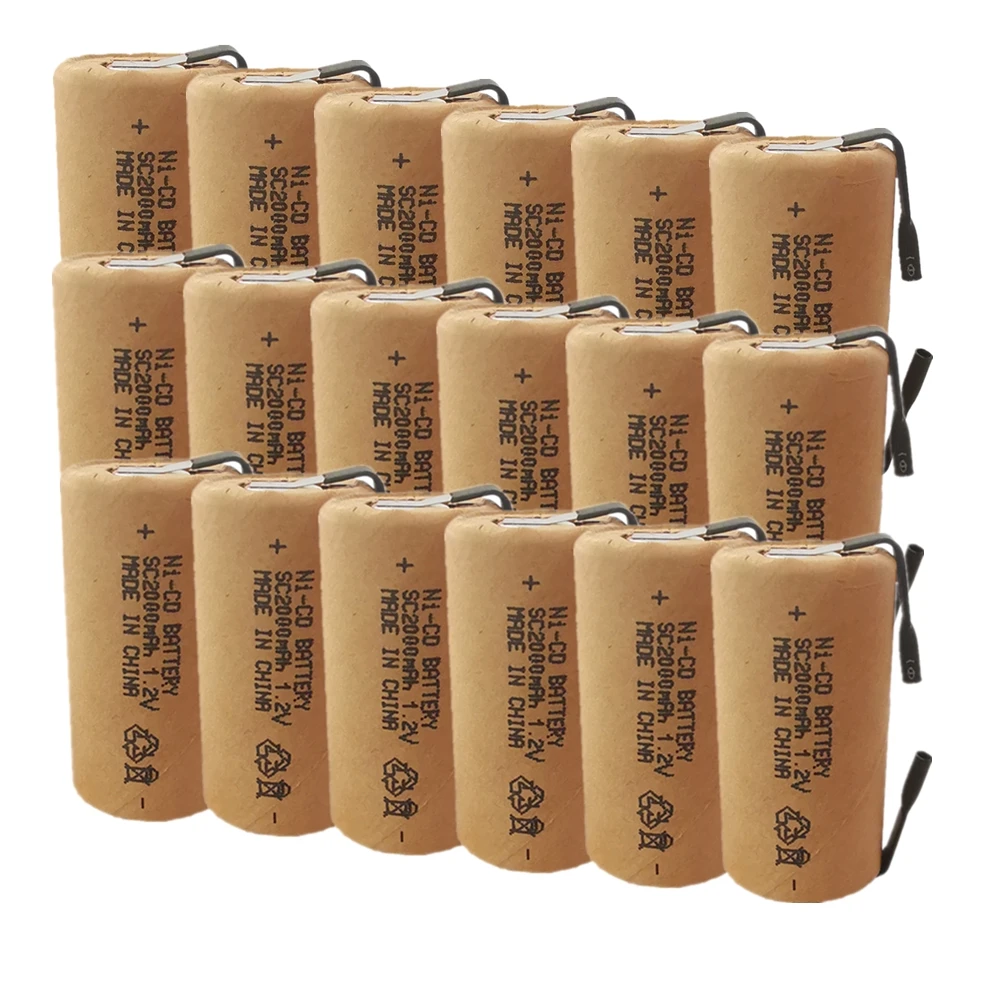 Ni CD cell ni cd 18 шт. SC2000mAh с вкладками Высокая мощность Sub C 10C 1 2 V аккумуляторная батарея