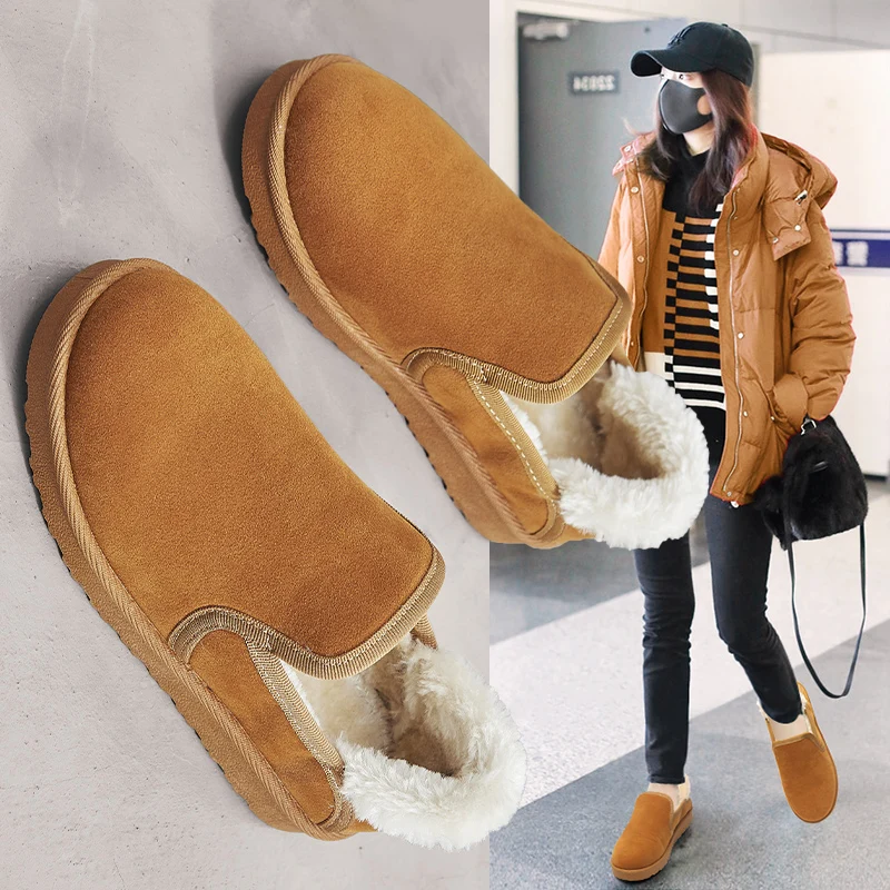 Женские ботинки водонепроницаемые зимние теплые меховые ботильоны домашняя