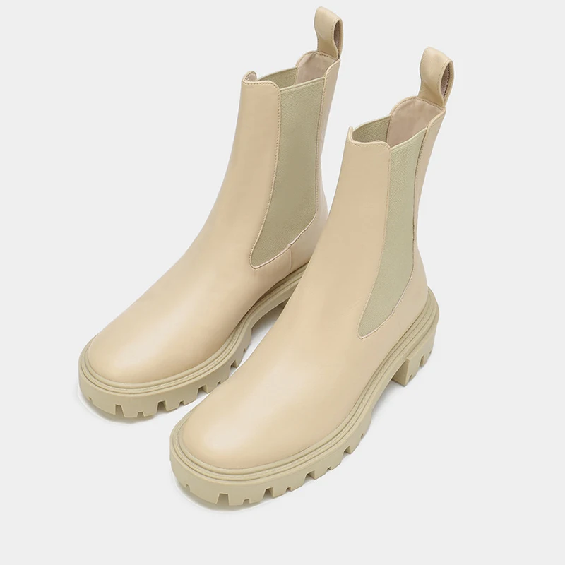

2022 Chunky Heel Chelsea Boots Women Fashion Brand Design Ankle Boots Round Toe British Style Platform Boots Autumn Shoes Woman