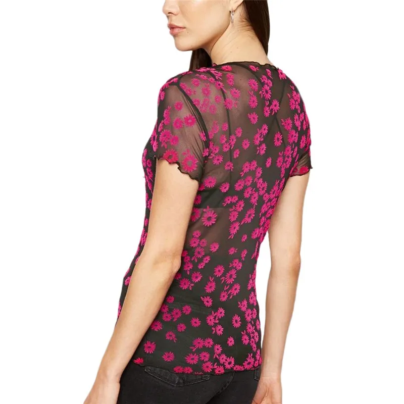 

2020 Sexy Women Mesh Shirts Sexy See Through Lace Sheer Tops Fashion Lady Floral Leopard Blouse Female Skinny Shirts Smock Tops