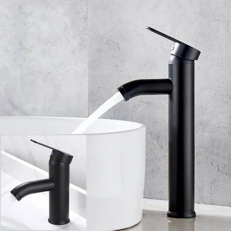 

Black Chrome SUS304 Basin Mixer Hot And Cold Faucet Bathroom Sink Single Handle Hole Tap Brass Base Toilet Kitchen Accessories