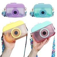 camera shaped water bottle with adjustable shoulder strap cute creative straw bottle water cup for students 400ml