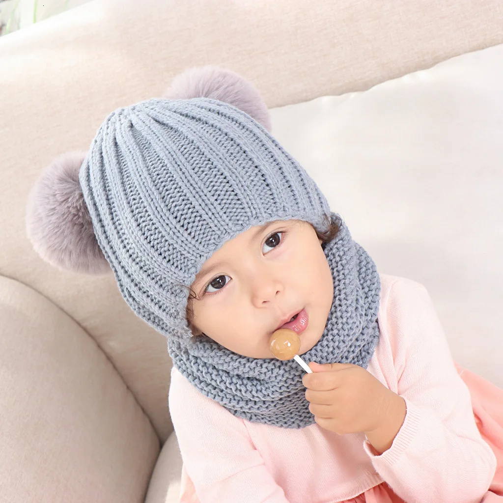

Winter Child's Hat and Scarf Girl Boy Hat And Snood For Girls Boys Knitted Hat Bib Set Girl's 2 Piece Set Skullies Baby Cap