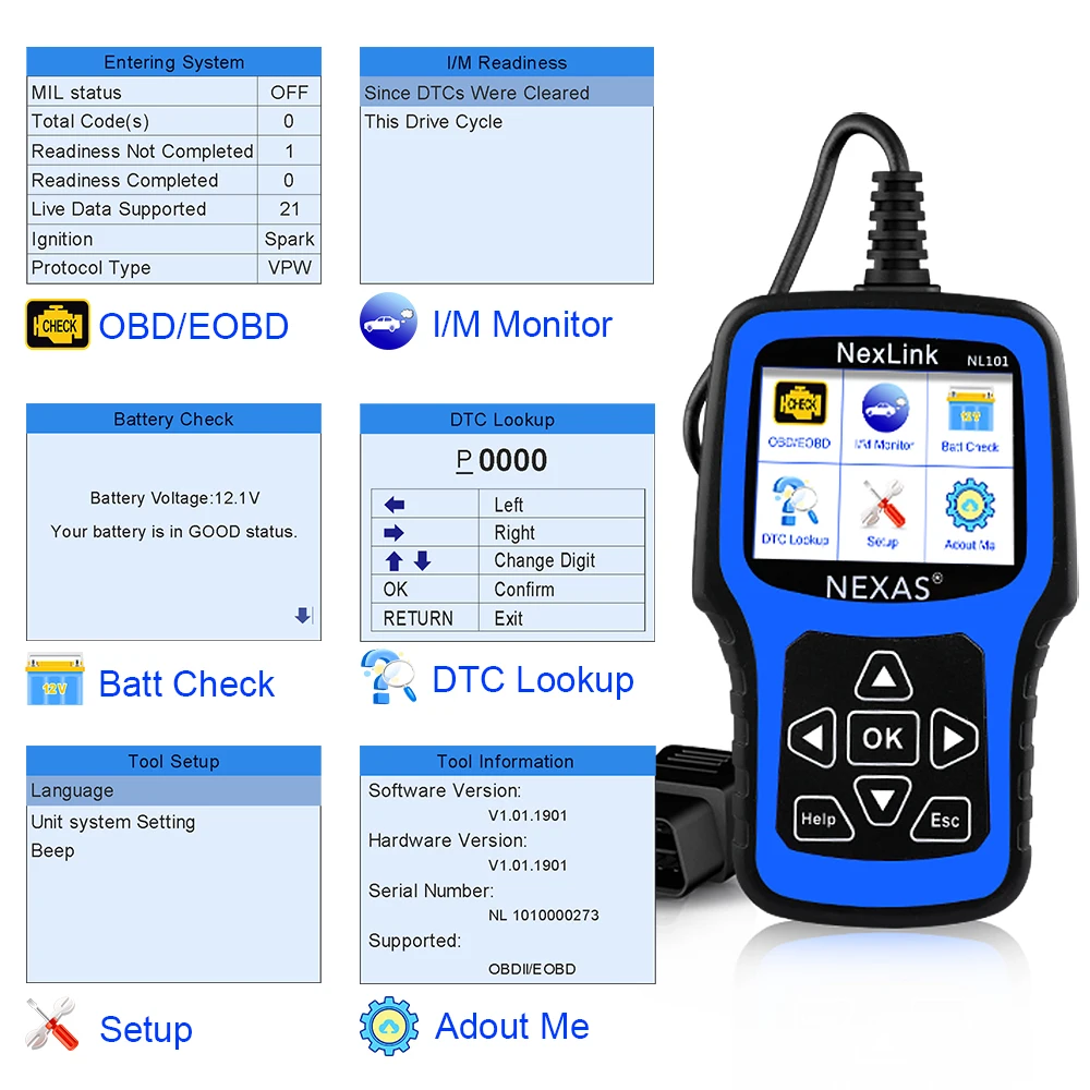Диагностический сканер NEXAS Nexlink NL101 OBD2 диагностический инструмент | Автомобили и