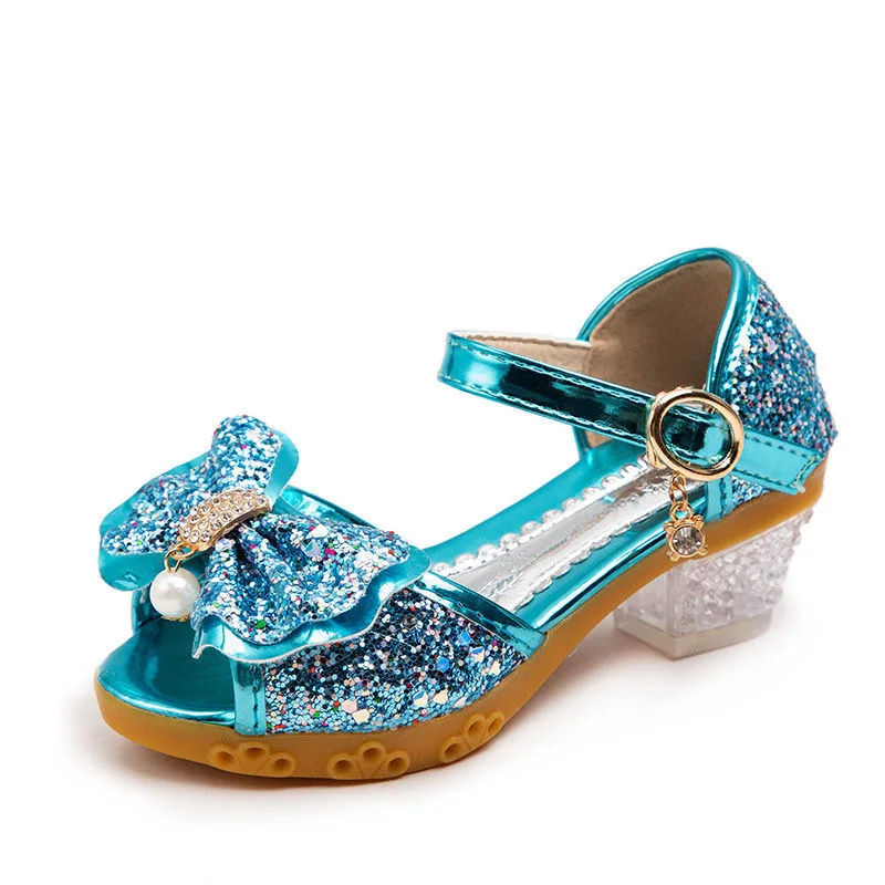 

Princess Sandals Kids Leather Shoes Girls Flower Casual Glitter Children High Heel Sandals Girls Shoes Butterfly Knot Sandals