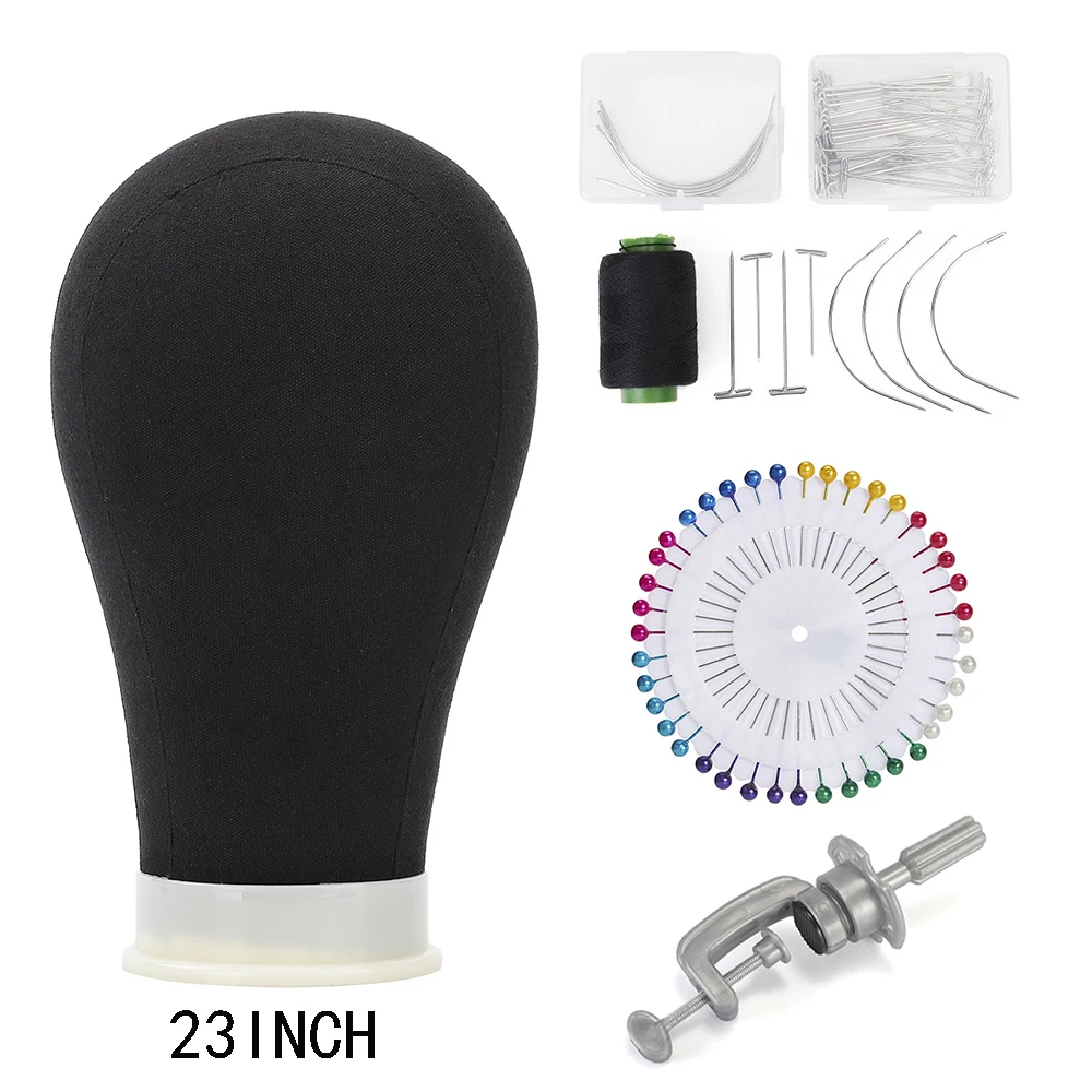

22/23''Training Mannequin Head Canvas Block Head Display Styling Manikin Head Wig Stand with T Pins Needles with Tripod