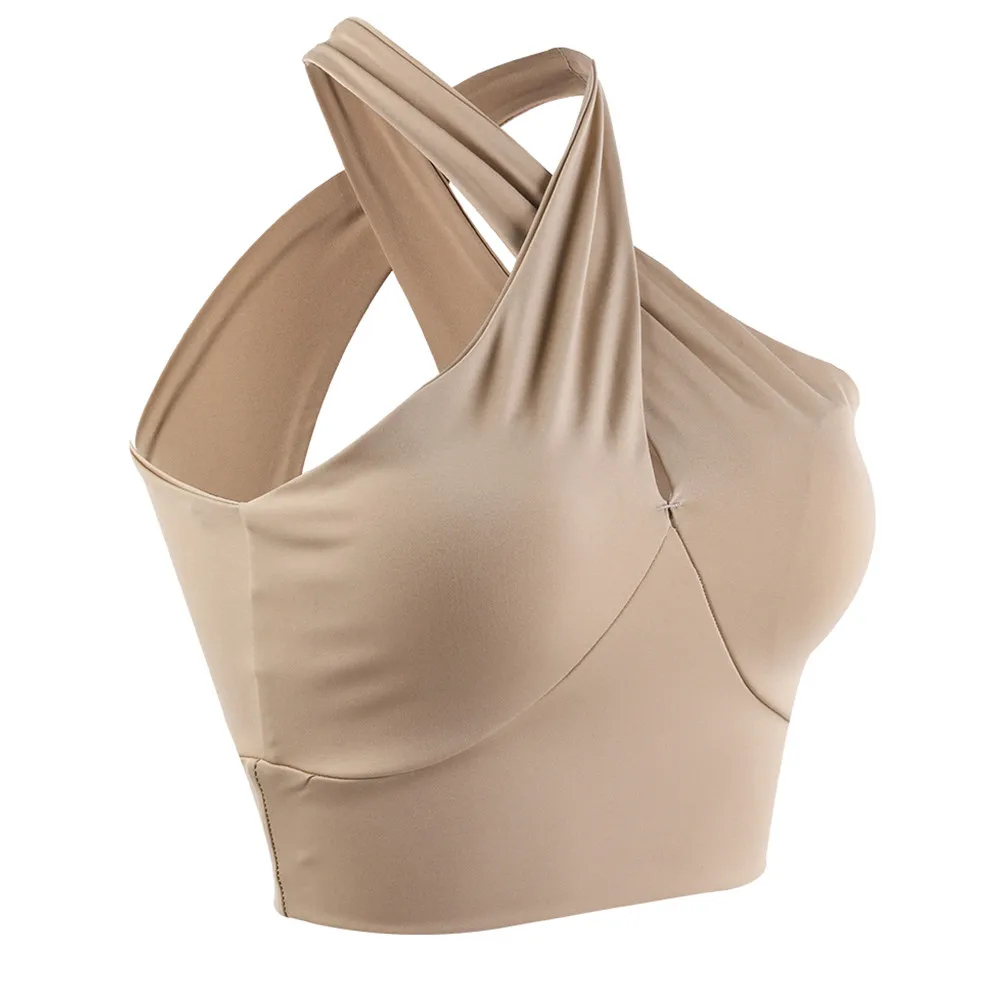 

New Woman Cross Halter Sports Bra Sexy Shockproof Running Fitness Bra Hollow Back Gym Workout Sport Tops Vest Style Yoga Bra