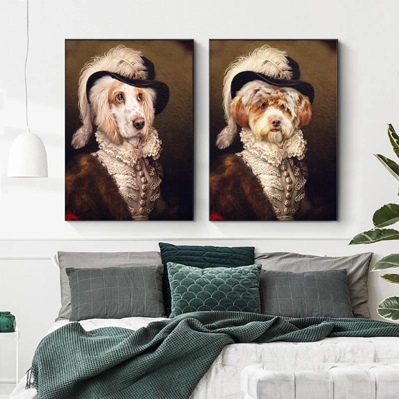 

Cute Gentleman Dog Decorative Painting Animal Wall Art Canvas Painting for Baby Room Home Decor Frameless
