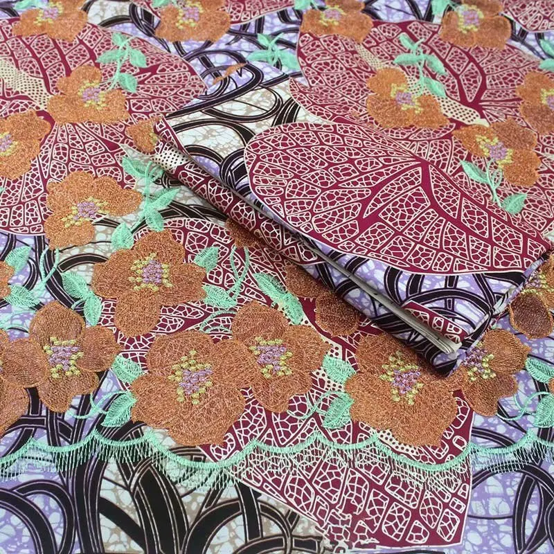 

New Guaranteed Veritable Embroidered Golden African Print Fabric 100% Original Real Wax Ankara Fabric 6 Yards For Wedding Dress
