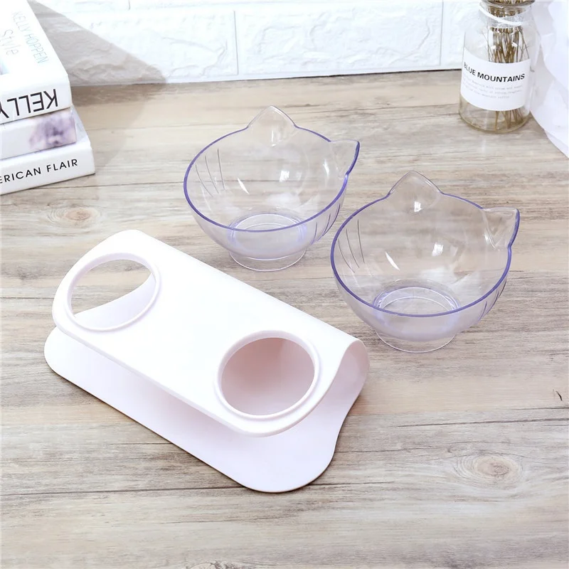 Двойная миска для кошек приподнятая кормления с подставкой снижения боли в шее у