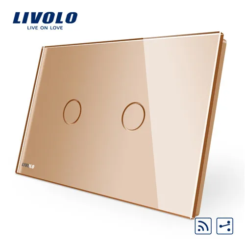 Gold Livolo AU/US Стандартный, VL-C902SR-11 дистанционный переключатель, белый, с украшением в виде кристаллов Стекло Панель, 2-полосная Беспроводной пульт дистанционного управления домашний настенный светильник переключатель - Цвет: Gold