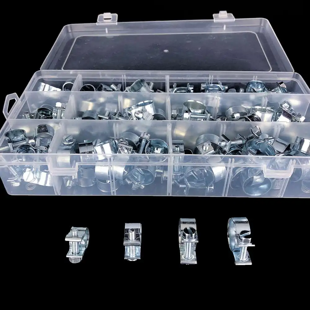 

135pcs 9Sizes Hose Clips Clamp Petrol Pipe Clamps Fastener Assortment Kit Adjustable Worm Gear Hose Clamp Assortment Kit
