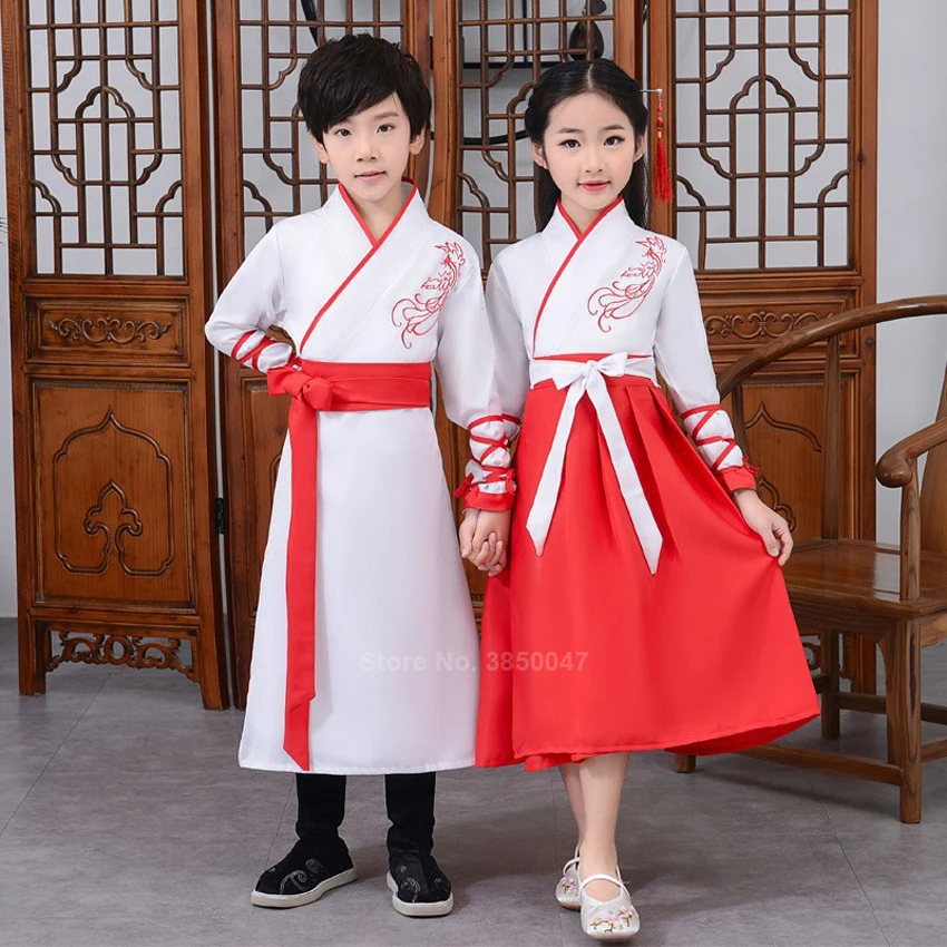 Китайская традиционная одежда Hanfu для детей маленьких мальчиков и девочек с