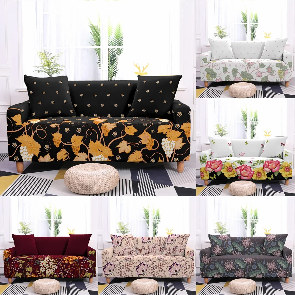 

Colorful Flower Elastic Sofa Covers Living Room Floral Plants Grapes Anti-slip Couch Cover Leaves Butterfly Armchair Slipcovers