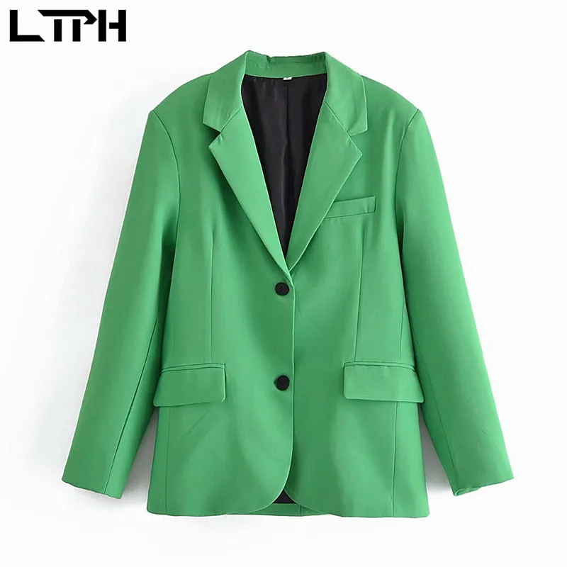 LTPH винтажные повседневные женские блейзеры простые универсальные Элегантные зеленые куртки с длинным рукавом офисный Женский костюм паль...