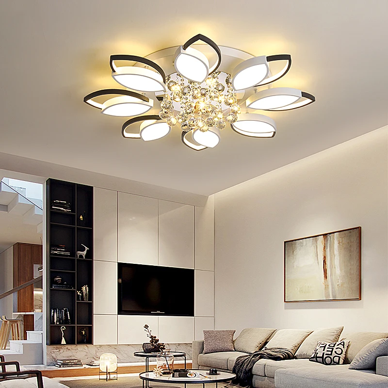 

Современная светодиодная хрустальная люстра, потолочная лампа с черным и белым покрытием для гостиной, спальни, кабинета, осветительные пр...