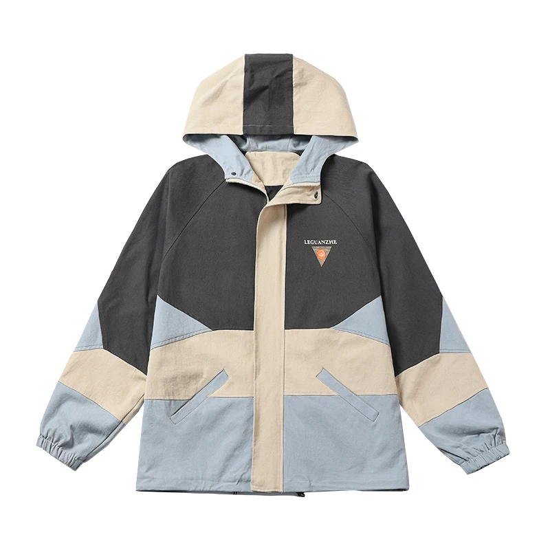 

2021 spring and autumn new jacket men's street hooded windbreaker loose large size zipper sports jacket casual cardigan jacket