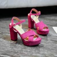 sandals womens thick heeled high heels summer 2021 new korean fish mouth sandals womens suede button sandals